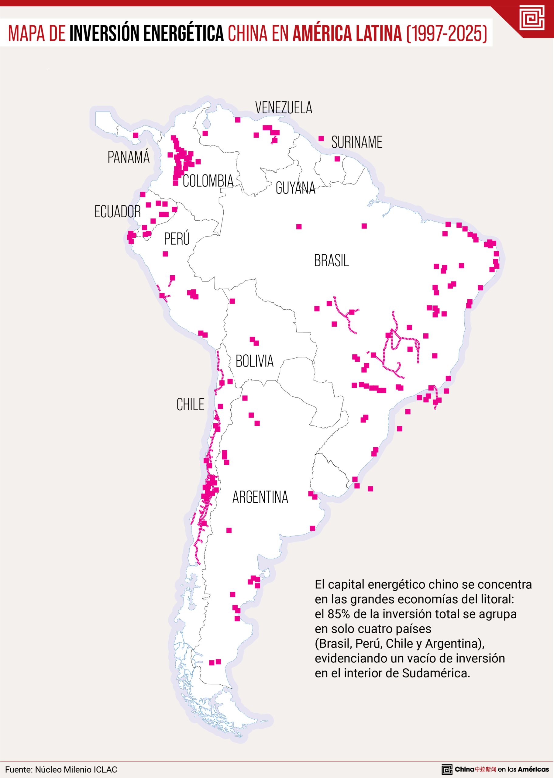 Mapa de inversión energética china en América Latina (1997-2025)